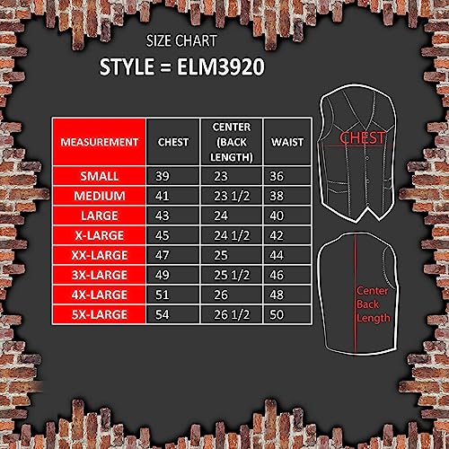 ELM3920 Men's Black Leather Pre-Patched Bikers Vest w/ 6 Pockets - 23 Patches and Side Laces3