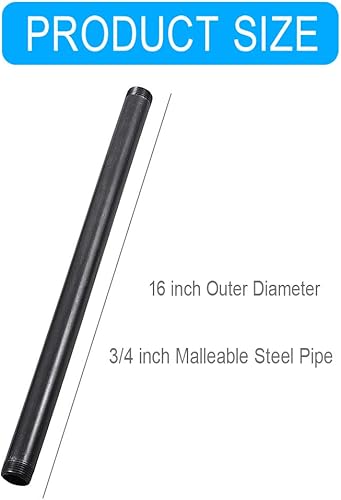 Vista 20 de Boquillas de acero maleable negro de 3/4 x 24 pulgadas, pezones de tubo roscado de 3/4 pulgadas, estilo vintage industrial Steampunk, paquete de 10