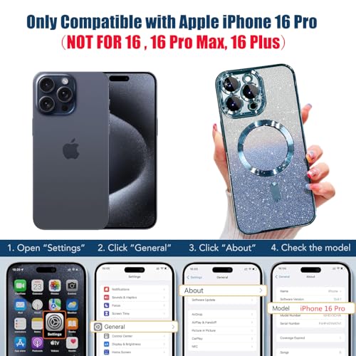 Image of Misscase for iPhone 16 Pro Magnetic Glitter Case Compatible with MagSafe,Camera Lens Protector Full Protection Elegant Anti-Scratch Dust-Proof Net Case Cover for iPhone 16 Pro Blue
