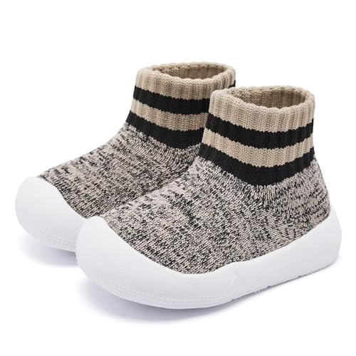 Baby Shoes Girls Boys Baby Sock Shoes with Grip Baby Slippers Infant Walking Shoes Non Slip 0-9 Months Khaki