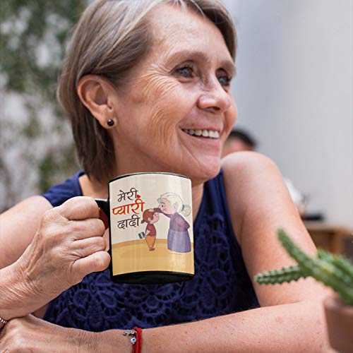 Image of TheYaYaCafe Meri Pyaari Dadi Ceramic Coffee Mug with Coaster Combo Set - Grandmother Birthday Gift, Printed Chai Cup 330ml 11oz for Dadima Nani - Microwave Dishwasher Safe