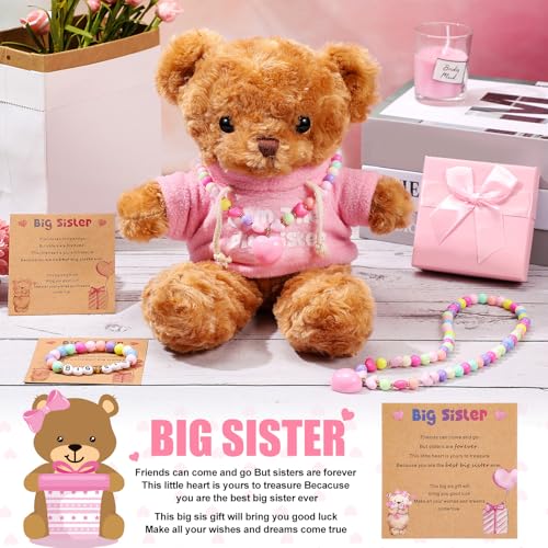 Taiyin 5 Pcs Big Sister Gift Set Big Sister Bear with Colorful Bracelet Necklace Jewelry Pink Stuffed Animal Bear Doll Toy Gift for Who Promoted with Beautiful Greeting Card and Box by Taiyin - Used condition - Image 2