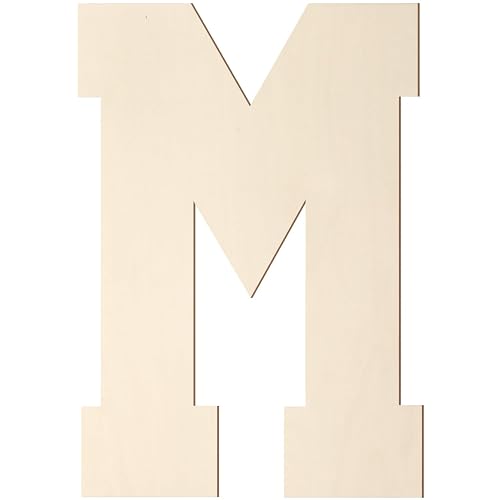 Wooden Letters 8 Inch, Big Wooden Letter M Shape Cutout Vintage Sports Style Unfinished Wood Alphabet Letters for Wall Decor Nursery Name Painting Crafts Party Room Home Decoration