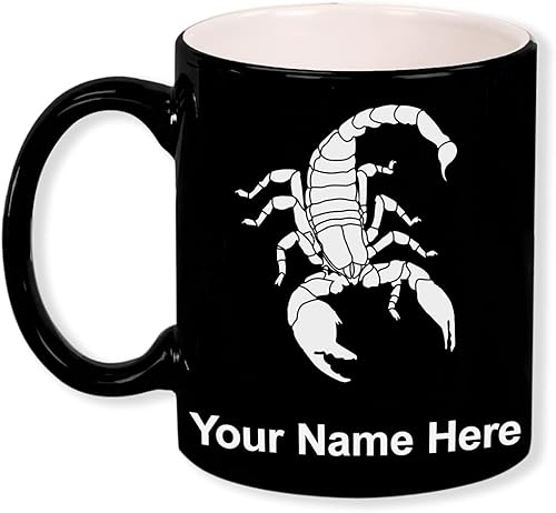LaserGram Taza de café redonda de cerámica de 11 oz, Scorpion, grabado personalizado incluido (negro)