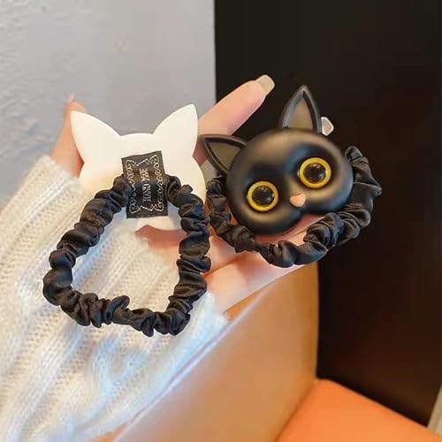 Cute Cat Rubber Bands Elastic Hair Bands Women Headwear Children For Girls Hair Accessories 2 Pack Resin Cartoon Lovely Elastic Hair Bands #TOP7
