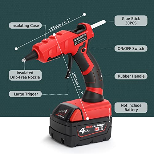 Mtiolhig Cordless Hot Glue Gun For Milwaukee M18 Battery, Handheld Electric Power Battery Operated Wirelesshot Glue Gun Cordless Kit With 30Pcs 0.27'' Mini Glue Sticks For Crafts (Battery Not Include) #TOP4