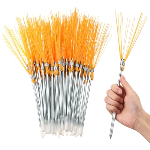 ElaraBerry 50 Pcs Yellow Ground Marking Whiskers Trail Markers Playing Field Marking Whisker Property Line Markers with Lightweight Stakes for Ground Garden Construction Hunting