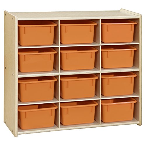 Contender 12 Compartment Kids Cube Locker Shelf with Orange Bins,...
