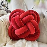 Xuyier Knot Pillow Ball, Decorative Throw Pillows with Velvet Fabric for Couch Bed, 12" Decor Knotted Square Floor Pillow Cushions for Living Room (12 Inches, Wine Red)