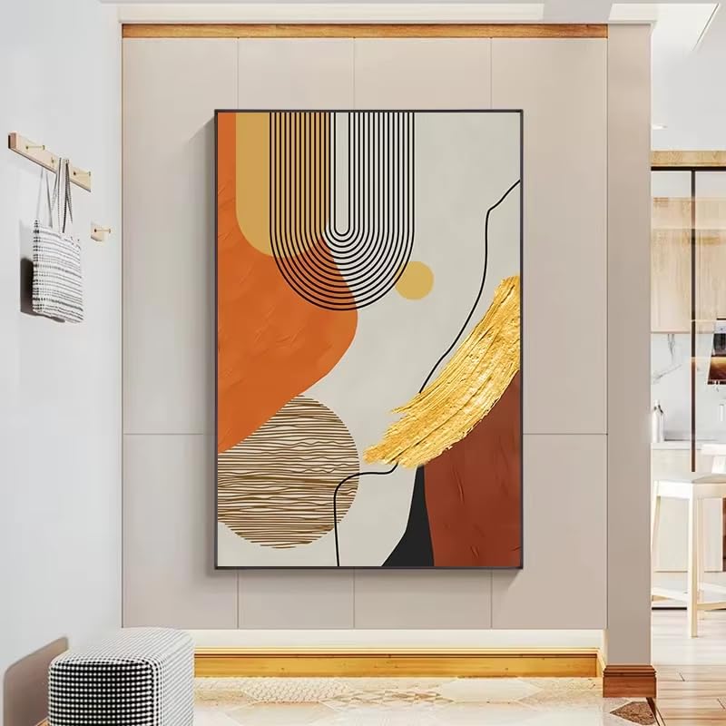 Lienzo abstracto de lujo dorado en set de 3 láminas modernas de gran tamaño visual 5