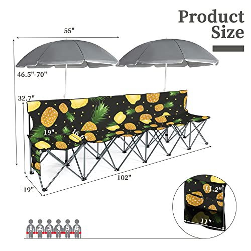 Hopubuy Portable Folding 6 Seat Bench, Folding Sports Sideline Bench With Sunshade And Carry Bag, Outdoor Team Bench For Football, Camping, Fishing, Pineapple #TOP2