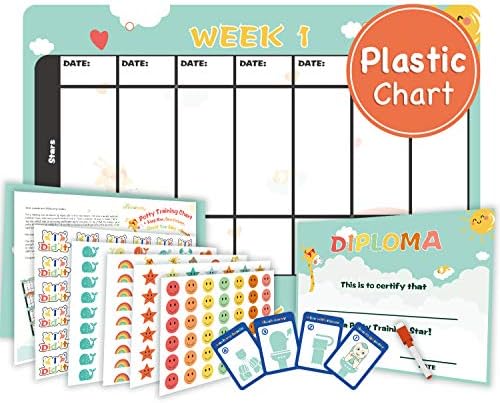 Potty Training Chart Kit - Waterproof Plastic Toilet Training Essentials for Kids, Toddlers - Activity Tracker and Reward Chart, Cute Animals