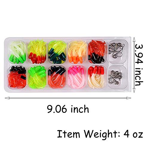 Grub Lures Fishing Jig Head Hooks Kit Trout Lure Crappie Jigs Head Soft Plastic Bait Grub Tail Set Smell Tubes Baits Kit For Fishing Bass Trout Bluegill Walleye Perch 17/48/110Pcs (110Pcs/Kit) #TOP5
