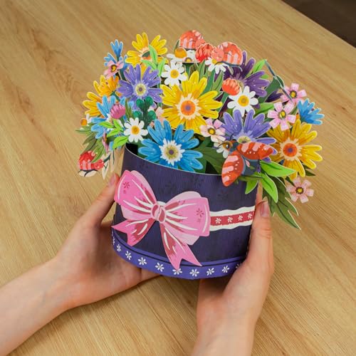 Paper Love Frndly, Festive Flower Box 3D Pop Up Card, For All Occasions, Birthday, Anniversary, Thank You, Get Well or Just Because, Handcrafted - 100% Recycled and Eco-Friendly, 10 Inch Bouquet
