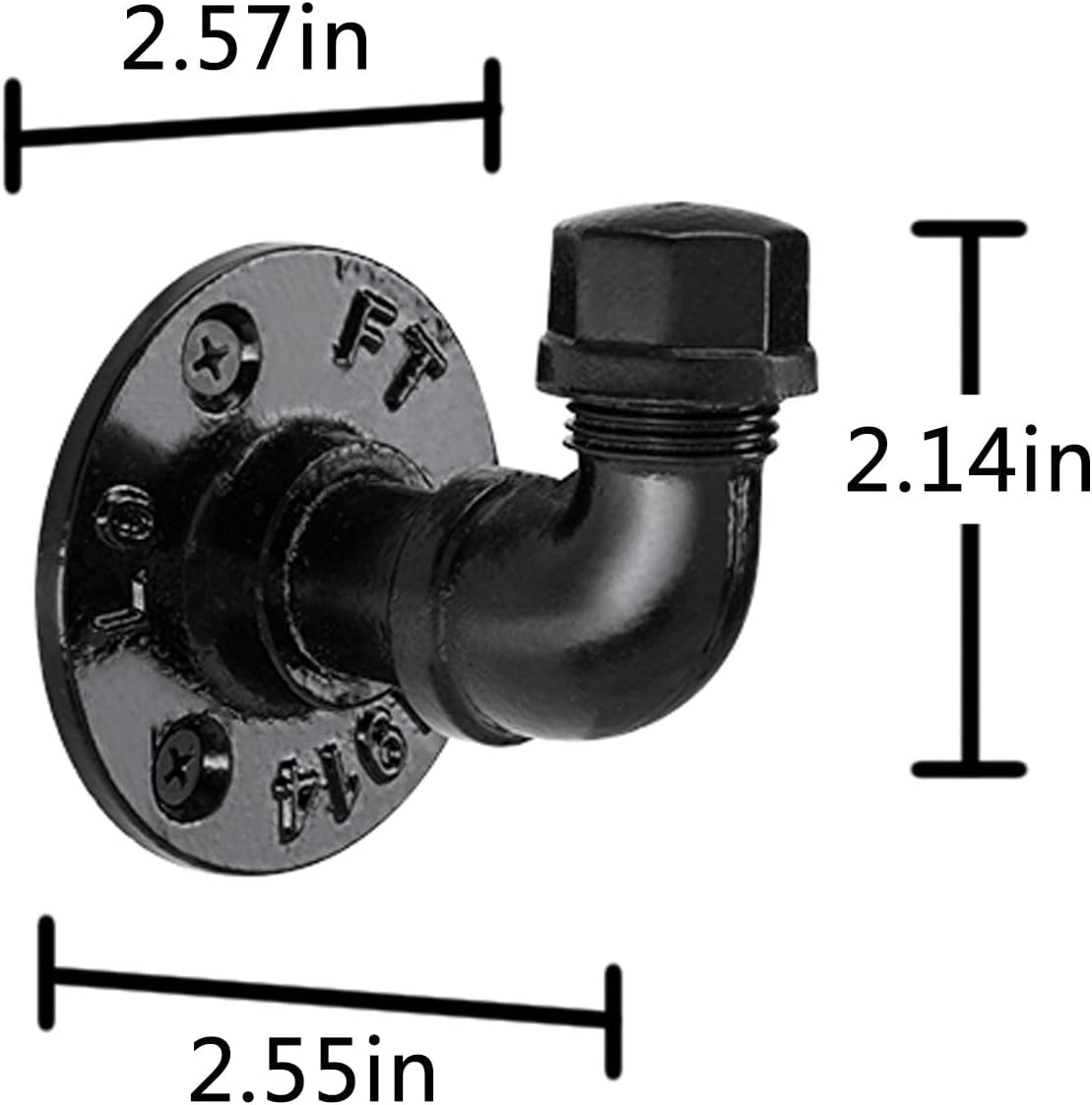 Pynsseu Industrial Pipe Hooks 6 Pack Iron Robe Hook, Heavy Duty DIY Wall Mounted Rustic Coat Hanger Hat Holder Decorative for Farmhouse Kitchen, Matte Black Hook