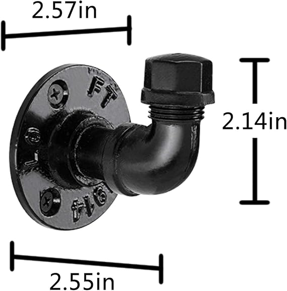 Pynsseu Industrial Pipe Hooks 6 Pack Iron Robe Hook, Heavy Duty DIY Wall Mounted Rustic Coat Hanger Hat Holder Decorative for Farmhouse Kitchen, Matte Black Hook