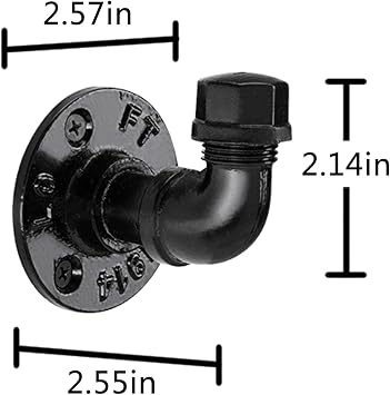 Pynsseu Industrial Pipe Hooks 6 Pack Iron Robe Hook, Heavy Duty DIY Wall Mounted Rustic Coat Hanger Hat Holder Decorative for Farmhouse Kitchen, Matte Black Hook