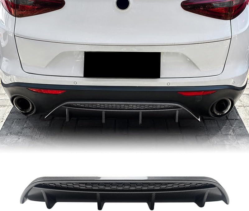 Car Rear Bumper Diffuser Splitters Spoiler for Alfa Romeo Stelvio 2017-2024,Car Rear Bumper Diffuser Spoiler Rear Lip Protecition,B-Carbon Fiber Look