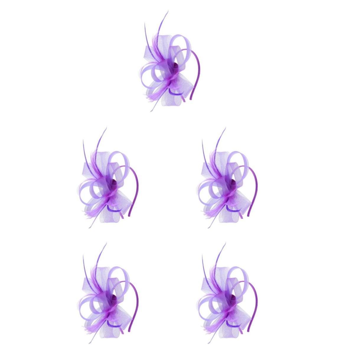 Sewroro 5 Juegos Diadema Nudo de Lazo y Tocado de Pluma para Mujer, Accesorio Ligero y Elegante para Bodas y Fiestas, Diseño Estilizado y Material Plástico Púrpura