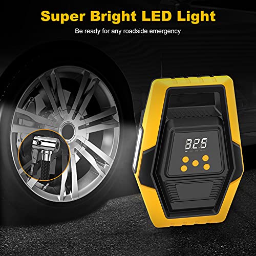 Air Compressor Tire Inflator, Dc 12V Portable Air Compressor for Car Tires, Auto Tire Pump with Led Light, Digital Air Pump for Car Tires, Bicycles - Thumbnail 6