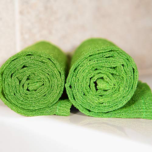 Extra Long (36 Inches) Exfoliating Bath Cloth/Towel (4 Pack) Nylon Bath Cloth/Towel, Stitching On All Sides For Added Durability (Green) #TOP4