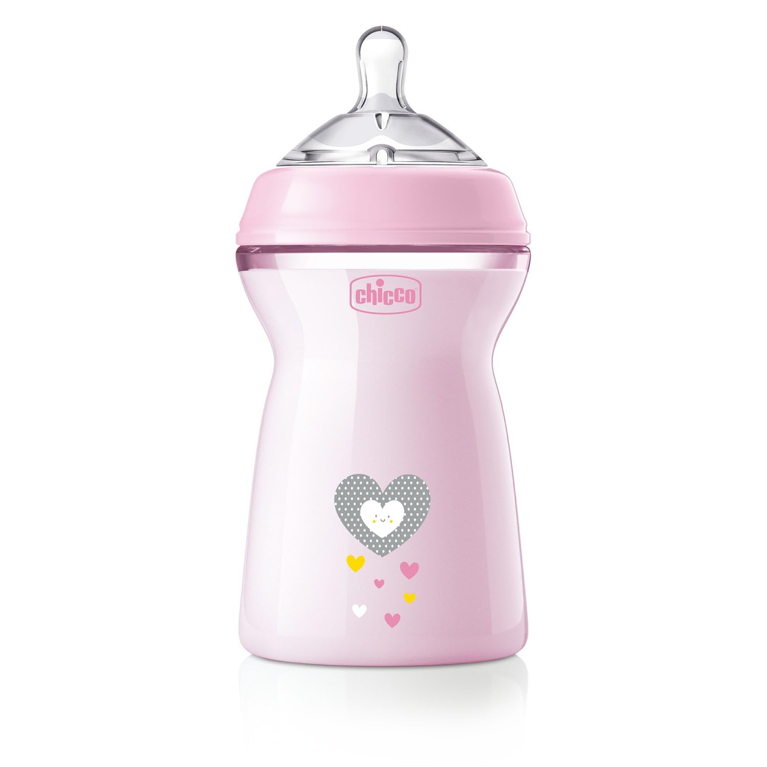 Chicco NaturalFeeling Biberón Anticólicos 6+ Meses, 330 ml, con Tetina de Silicona Suave y Doble Válvula Anti Cólicos, Flujo Rápido, Alimentación Natural y Lactancia Mixta - Rosa