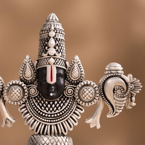 Svastika 999 Pure Silver Plated Lord Balaji Face Idol thumbnail 15