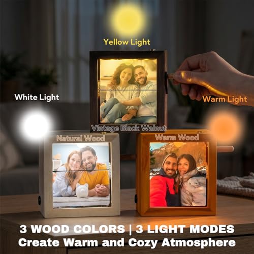 Álbum de Fotos Personalizado con Mecanismo de Manivela, Caja Fotográfica de Madera con Texto Grabado y Luz LED, Ideal como Regalo para Cumpleaños, Día de San Valentín o Aniversario miniatura 4