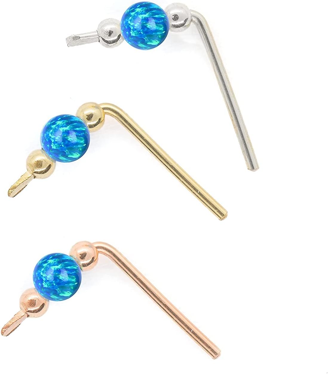 Tiny Short Climber Bar Stud Earring with Opal Bead in 14k Gold Filled Rose Gold filled and Sterling Silver, Crawler Ear Sweep