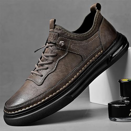 Mens Leather Fashion Oxford Sneaker Low Top Lace Up Round-Toe Casual Oxford Shoes Retro Comfortable Business Dress Invisible Height Increasing Non-Slip Softsole Walking Work Shoes2