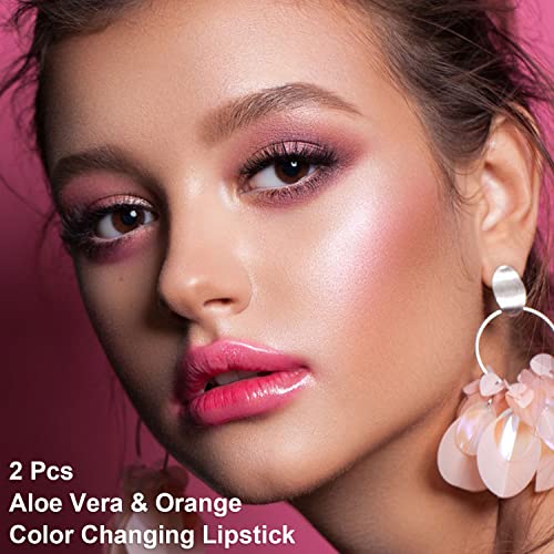 Aloe Vera Orange Color Changing Lipstick, 2 Pcs Lasting Moisturize Tinted Lip Balm, Magic Lip Gloss Mood Color Change Jelly Lipstick For Women (Set A) #TOP1
