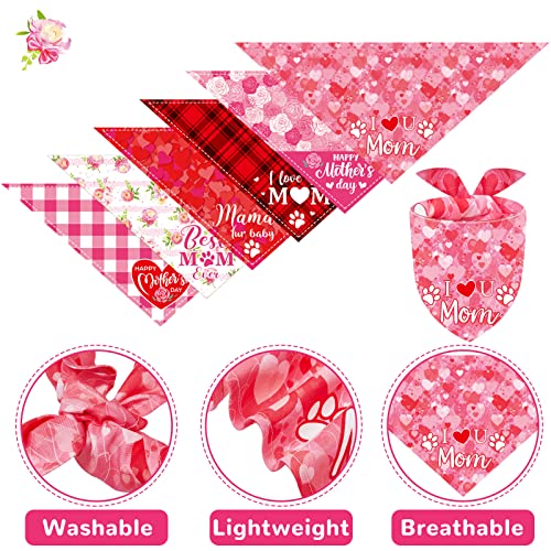6 Pcs Mother's Day Dog Bandana Triangle Plaid Heart Bandanas I Love Mom Bib Flower Print Pet Scarf Accessories For Dogs Cats Pets, Medium #TOP2