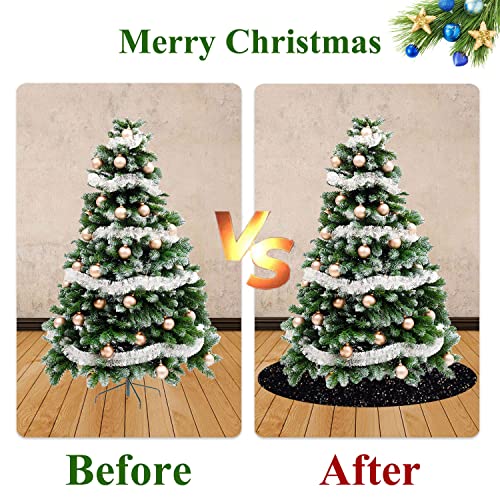 Fuhsy Christmas Tree Skirt Black Tree Skirt 46'' Sequin Tree Skirt Velvet Xmas Tree Skirt Glittering Tree Cover Mats Twinkling Tree Floor Mats For Christmas Halloween Indoor Outdoor Tree Decorations #TOP5