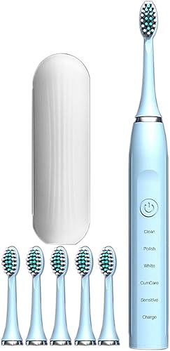 Miniatura 6 de STFINE Cepillo de dientes eléctrico con 6 cabezales de cepillo, con caja de cepillo de dientes, 5 modos de limpieza, temporizador inteligente de 20