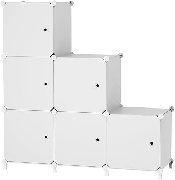 6 Cube Storage Unit with Doors, Storage Cubes for Clothes Storage | Shelving Units for Storage, Stackable Shelving for Bedroom Wardrobe & Under Stairs Storage, Each Cube 30 x 30 x 30 cm, White