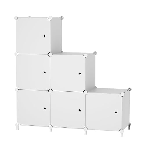 ATTDETJL 6 Cube Storage Unit with Doors, Storage Cubes for Clothes Storage | Shelving Units for Storage, Stackable Shelving for Bedroom Wardrobe & Under Stairs Storage, 30 x 30 x 30 cm, White