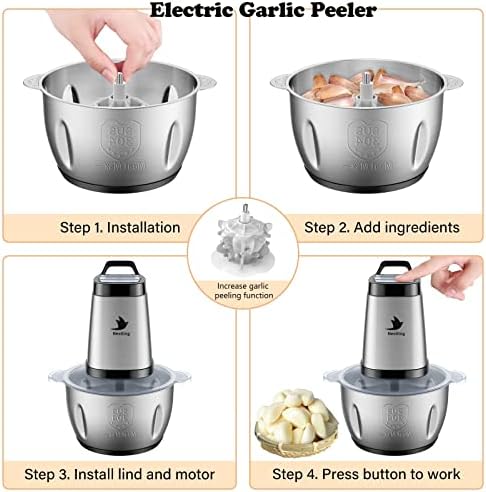Nestling 600W Kitchen Mini Food Chopper, 2L Stainless Steel Bowl, 3 Speeds Control Electric Food Processor, 4 Bi-Level Blades Meat Grinder, Vegetable Fruit Onion Cutter, Garlic Peeler, Electric Whisk