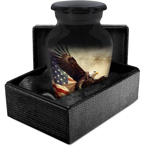 Image of Trupoint Memorials Small Urns for Human Ashes Keepsake, Military and Patriotic Decorative Mini Cremation Urn for Veteran Adult Men and Women, Small Black