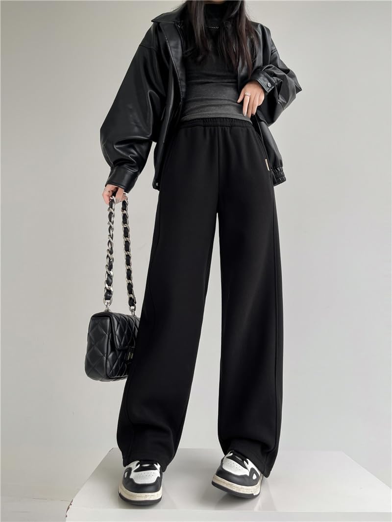 Women's Padded Sweatpants Winter Warm Wide-Leg Thickened Casual Trousers