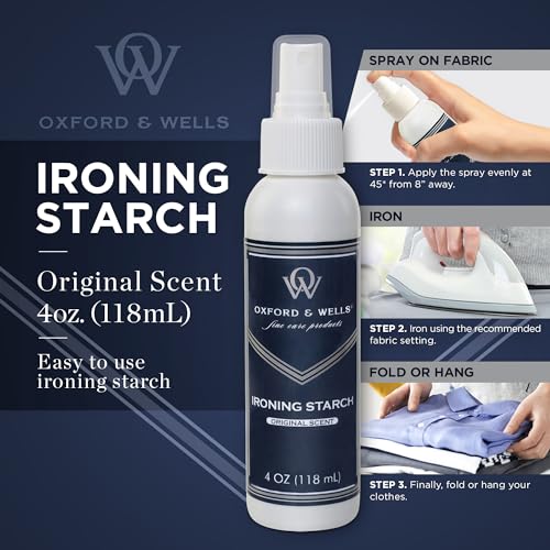 Oxford & Wells Premium Ironing Starch Wrinkle Releaser Spray for Clothes – Anti-Static, Refresher for All Fabrics, Non-Aerosol, Medium Hold, Spot-Free Finish – Original Scent, 4 Oz, Pack of 3