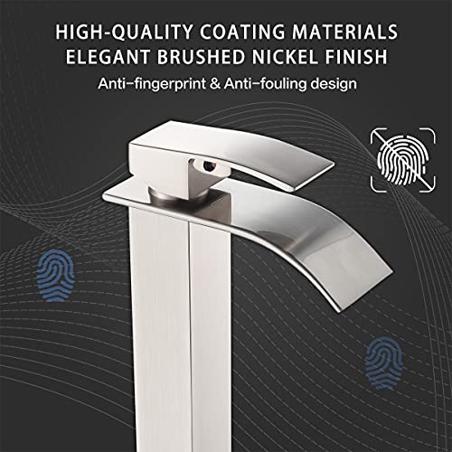 Voton Tall Bathroom Vessel Faucet Brushed Nickel Faucet For Bathroom Sink Waterfall Bathroom Faucet Single Handle One Hole Vanity Sink Faucet With Pop-Up Drain #TOP4