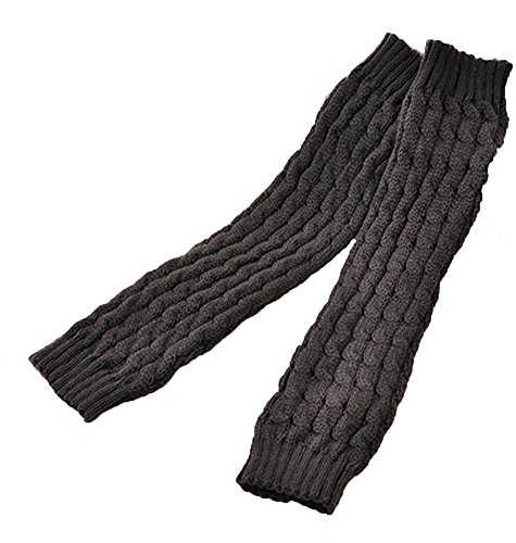 Senchanting Lady Winter Warm Leg Warmer Cable Knitted Crochet Long Socks Legging (Dark Gray)