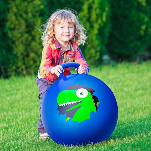 Image of YHK Hopper Ball Jumping Hopping Inflatable Ball Bouncing with Handle and Air Pump for Outdoor Sport GameBouncy for Kids and Pump with Air Needle (25 Inch) (Blue)