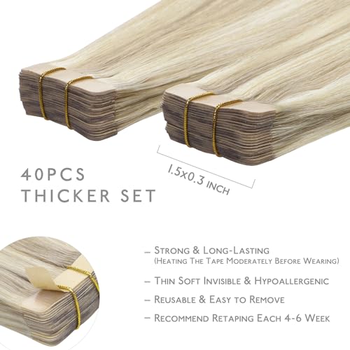 Image of WENNALIFE Tape in Hair Extensions Human Hair, 40pcs 100g 18 inch Ash Blonde Highlighted Platinum Blonde Hair Extensions Real Human Hair Straight Tape in Extensions Invisible Human Hair Extensions