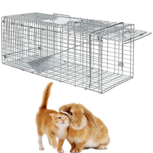 Live Animal Trap 24"X8"X 7.5" Cat Trap Cage Humane Catch And Release Live Animal Trap Collapsible For Raccoon Cat Groundhogs Opossums Foxes Mouse Voles Skunk No-Kill Trapping Kit #TOP7
