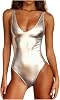 Sexy Liquid Metallic Glitter One Piece Push Up Swimsuit Female Shiny Solid High Cut Beachwear