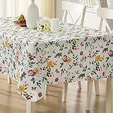 Picture of English Berry Garden Heavy 4 Gauge Vinyl Flannel Backed Tablecloth, Strawberry Garden Floral Indoor/Outdoor Wipe Clean Picnic, Kitchen, Dining Room Tablecloth - 60” x 120” Oblong/Rectangle