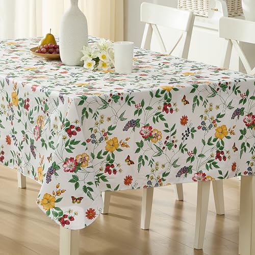Lintex English Berry Garden Vinyl Tablecloth, 60” x 120” Rectangle