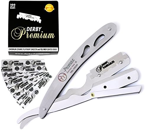 ProMax Professional Straight Edge Razor-Barber Razor with 100 Derby Blades-Close Shaving Men's Manual Shaver Safety Stainless Steel-160-10031