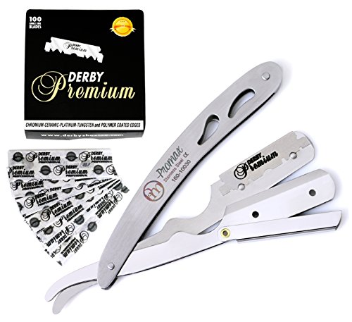 Promax Professional Straight Edge Razor-Barber Razor With 100 Derby Blades-Close Shaving Men's Manual Shaver Safety Stainless Steel-160-10031 #TOP7